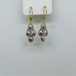 Purple Fashionable Zirconia Water Drop Earrings
